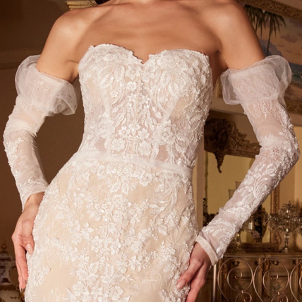 NEW LONG OFF THE SHOULDER MERMAID WEDDING DRESS WITH REMOVABLE SLEEVES AL WL008 - Picture 5 of 9